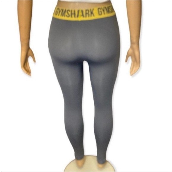 Gymshark Leggings Fit Seamless Gray Charcoal/Yellow waistline Elastic Size S - Picture 2 of 12